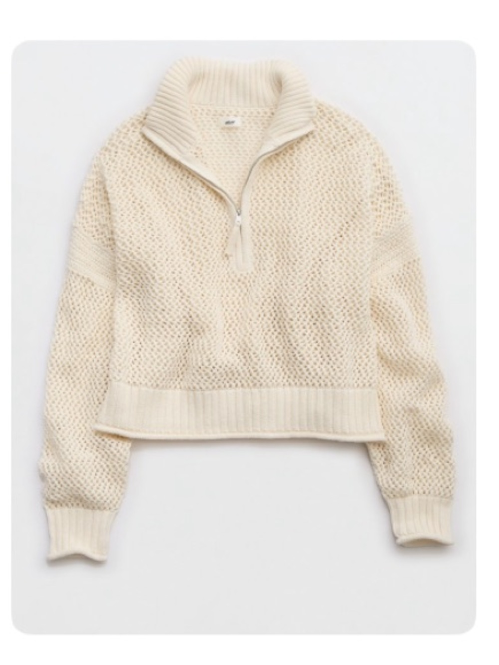 Aerie Crochet Quarter Zip Sweater